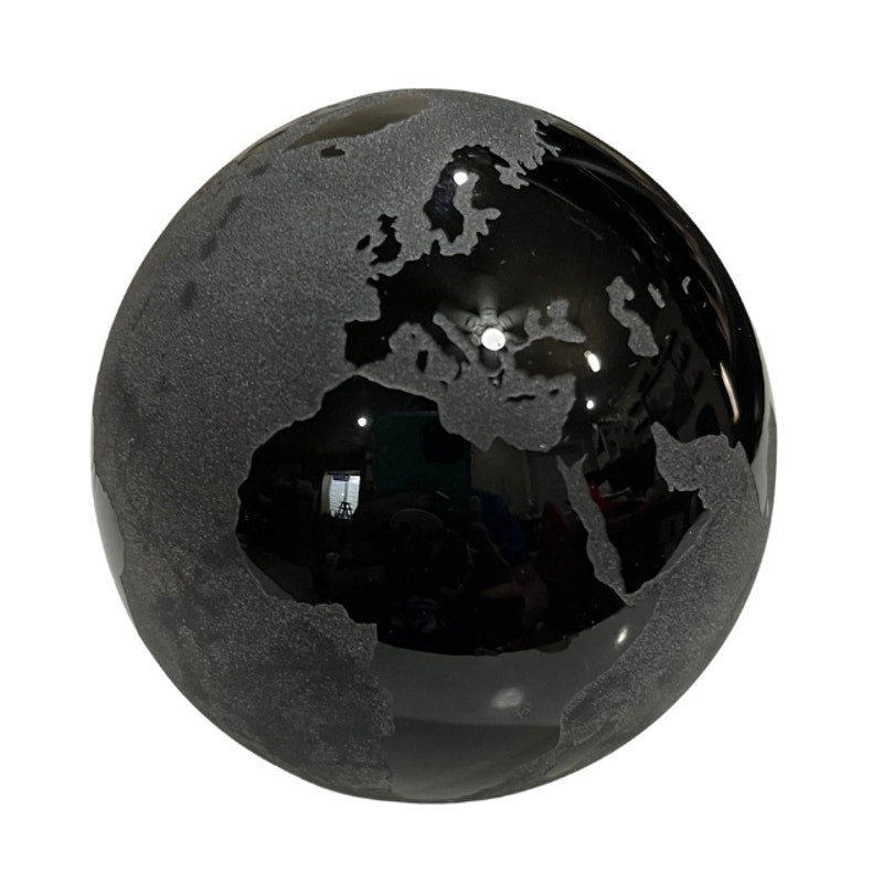 Ewegla Signed Art Glass Globe Paperweight Frosted Textured Black
