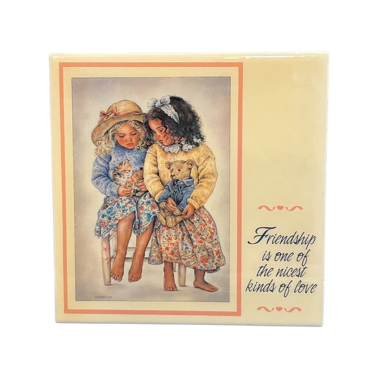 Friendship is one of the  nicest  kinds of Love Easel Tile Art by Christine Haworth 8" by 8"