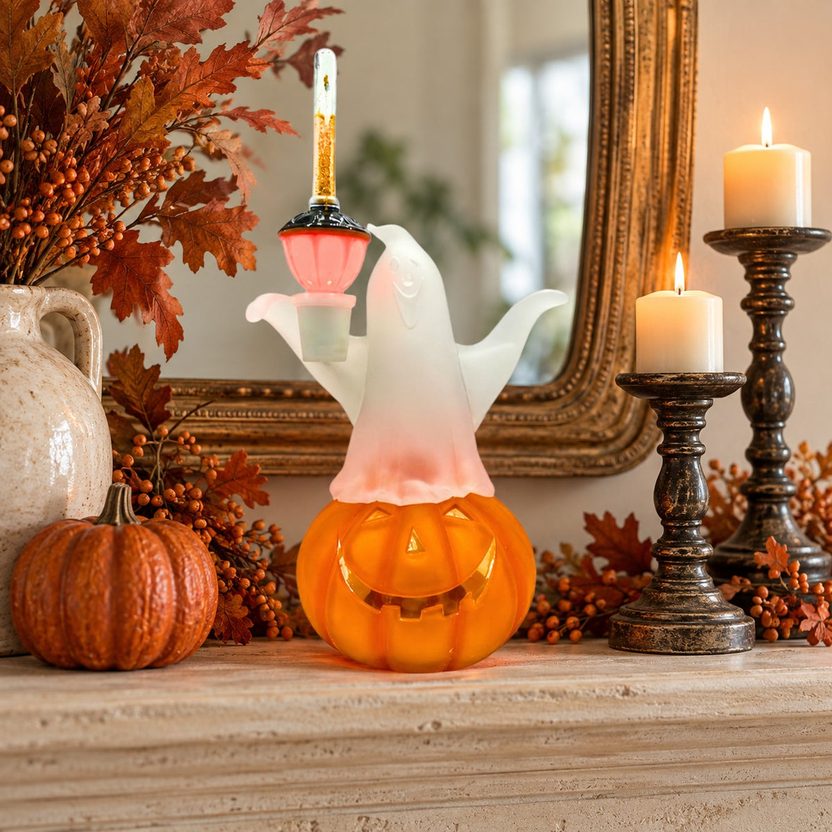 JCPenney Home Collection Lighted Acrylic Halloween Ghost Pumpkin Lamp 12"