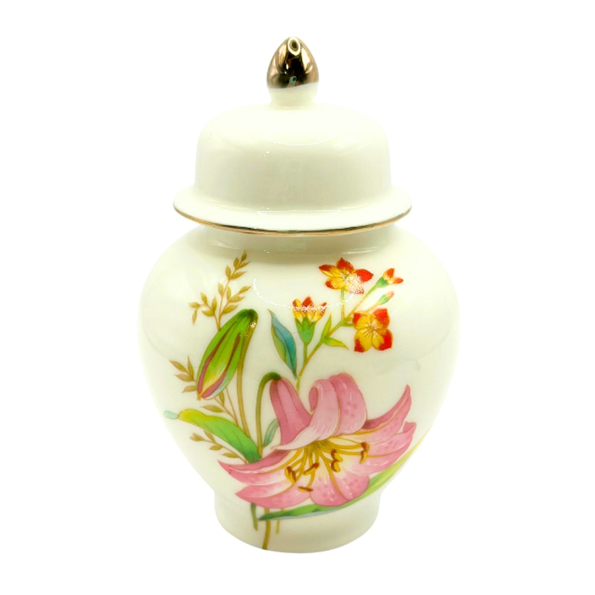 Vintage Flambro Spring Fantasy Porcelain Ginger Jar Lidded Floral Chinoiserie