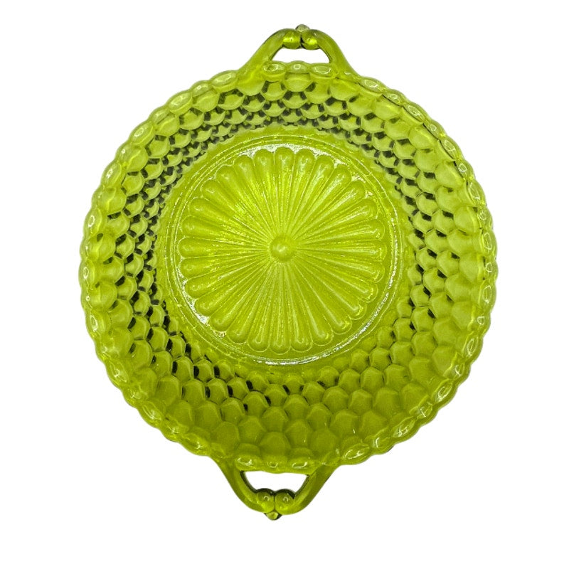 Vintage Indiana Glass Avocado Green Honeycomb Round Relish Dish Mid Century