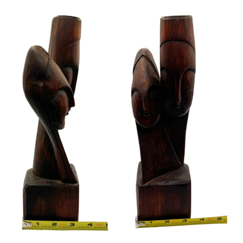 Vintage Hand Carved Wooden Sculpture Intertwined Embracing Figures Dark Wood