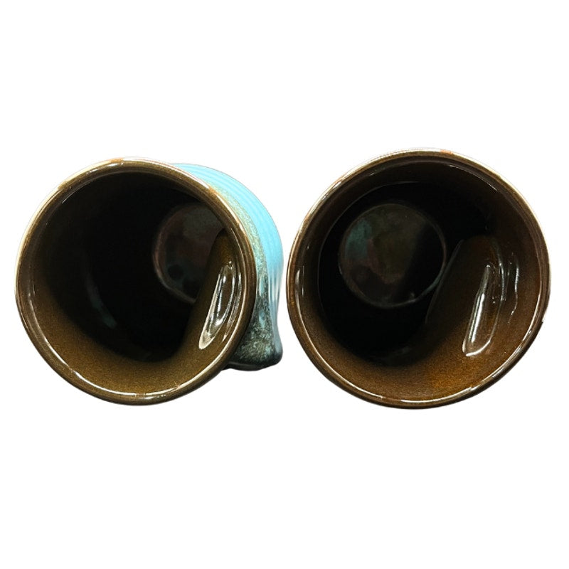 Clay in Motion Handwarmer Mug Set Ocean Tide Blue Signed Art Pottery 2021