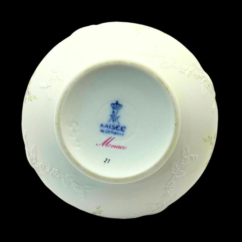 Vintage Kaiser W. Germany Porcelain Bisque Monaco Pitcher Vase Relief Floral