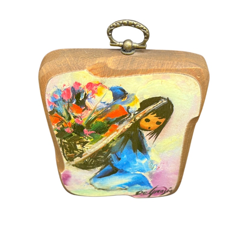 Vintage DeGrazia Art Plaque Beautiful Burden Southwest Wood Tile