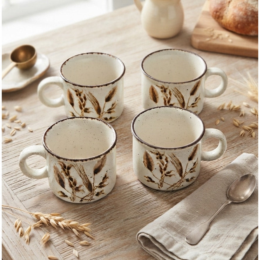 Midwinter Stonehenge Wild Oats Mugs Set of 4 Vintage 1970s Stoneware Mugs