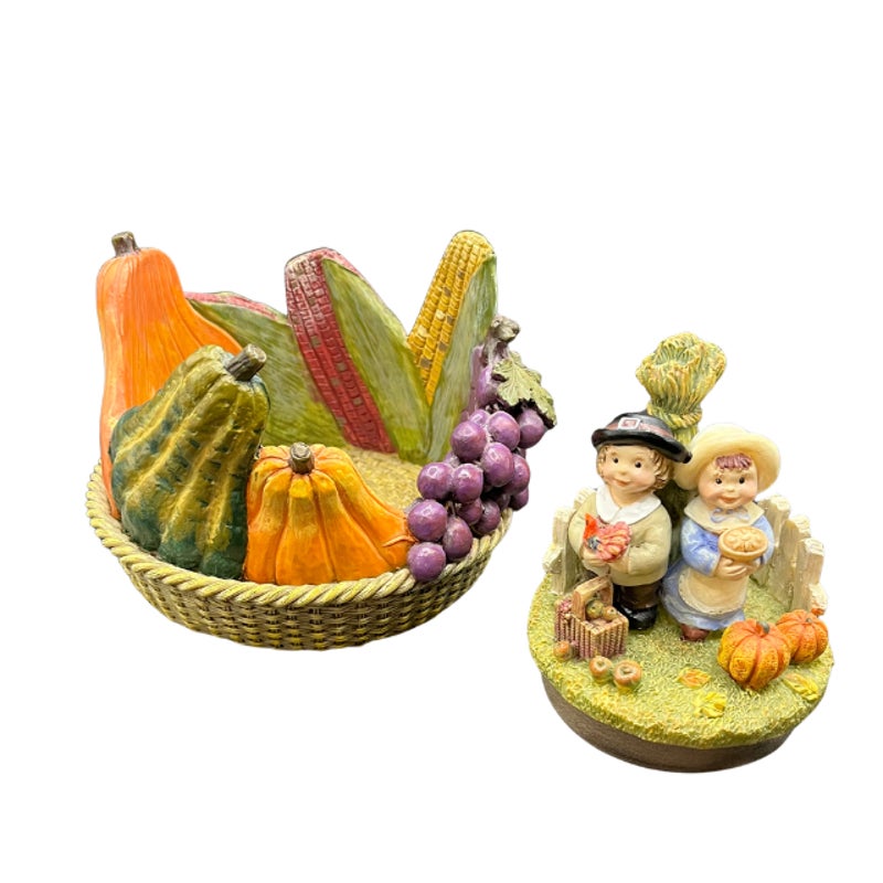 Sweet Shadow Thanksgiving Candle Holder Jar Lid Harvest Fruit Produce Vintage