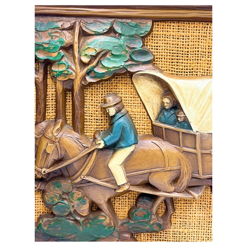 Vintage Syroco 3D Covered Wagon Wall Plaque