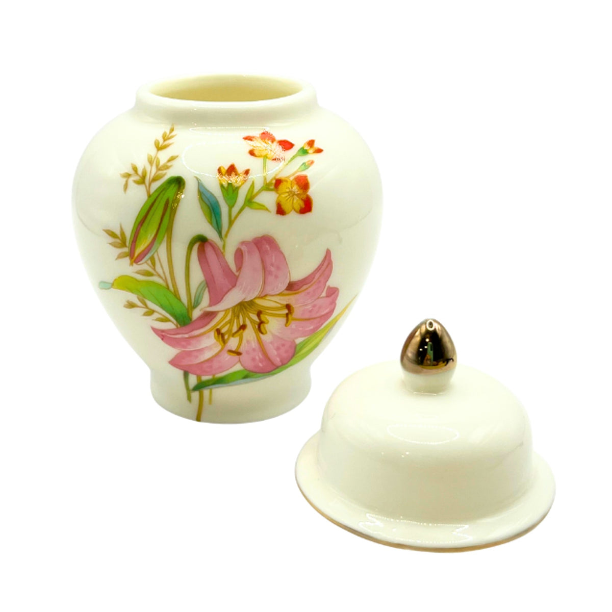 Vintage Flambro Spring Fantasy Porcelain Ginger Jar Lidded Floral Chinoiserie