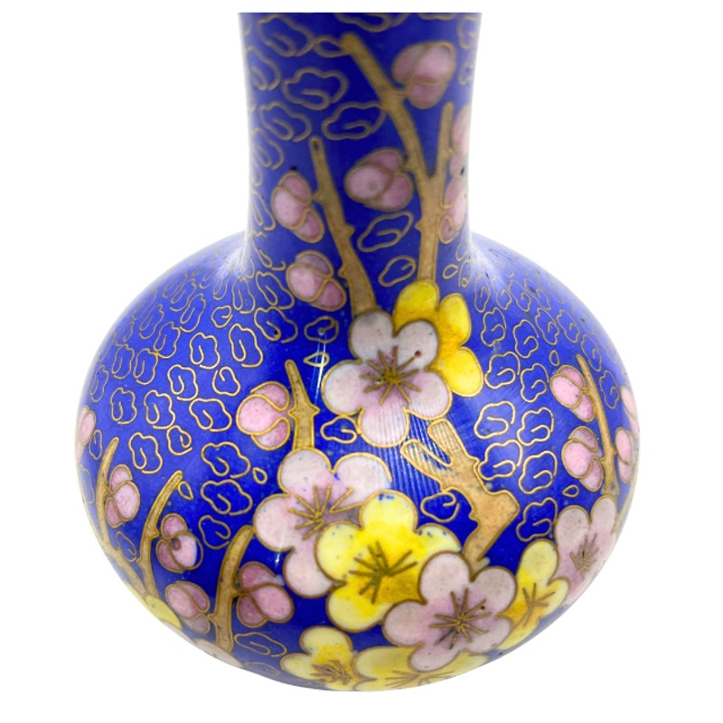 Vintage Cloisonne Miniature Vase Cobalt Blue Floral Bud Vase