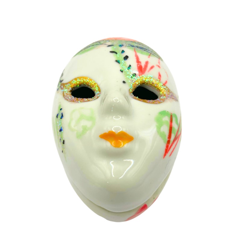 Vintage Ceramic Trinket Box Hand-Painted Mardi Gras Mask Glitter