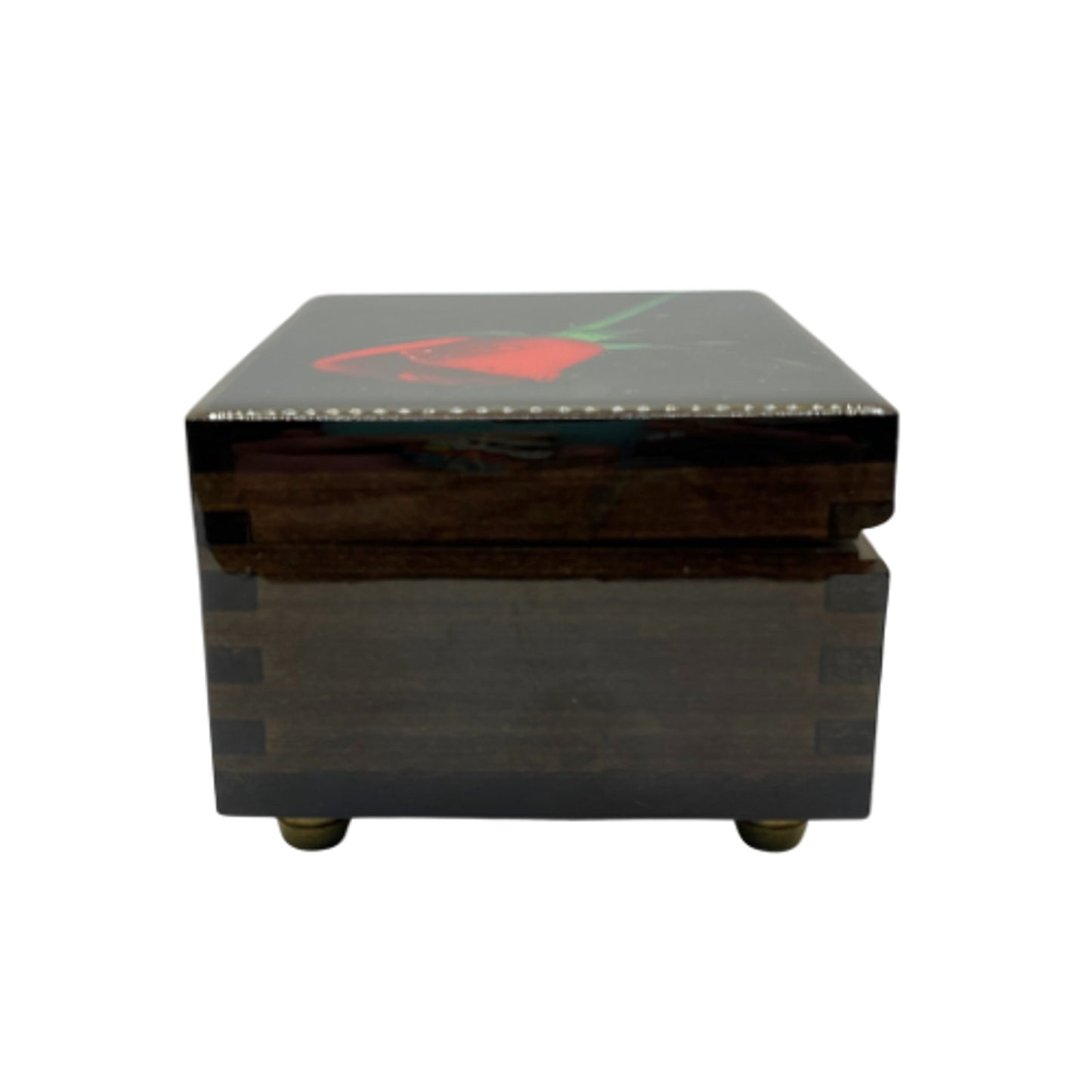 American Music Box Company "The Rose" Black Lacquer Jewelry Music Box