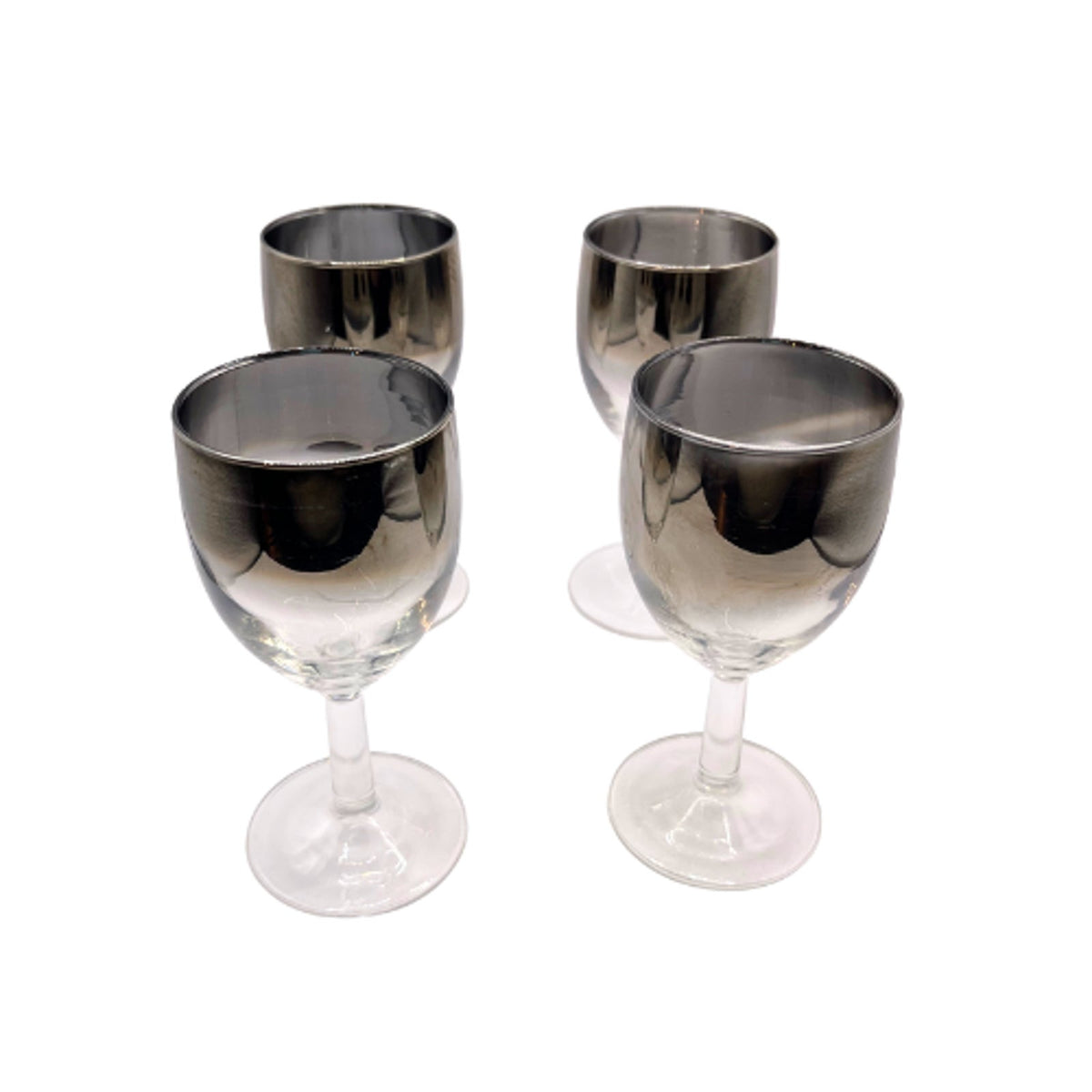 Vintage 1960s Silver Fade Decanter Stemware Set Mercury Ombre Barware