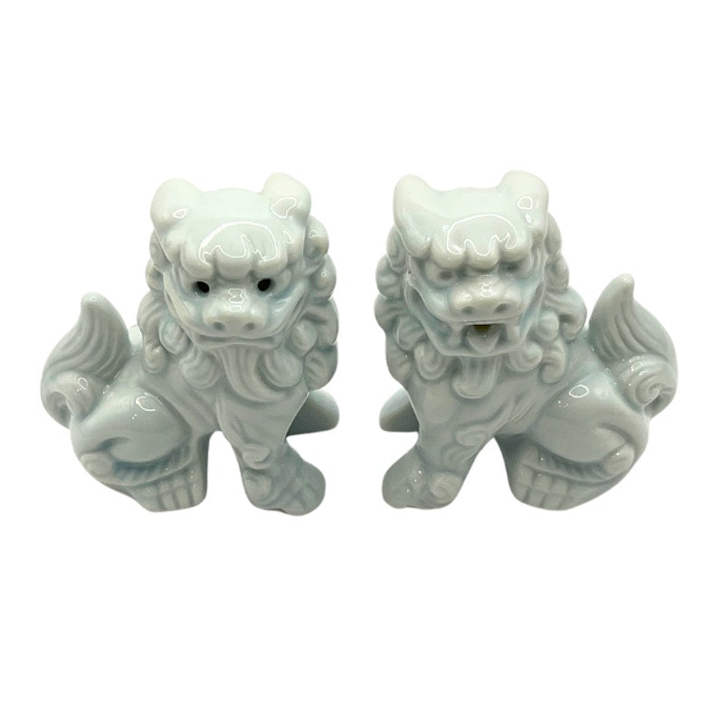 Vintage Light Blue Porcelain ShiShi Lion Foo Dog Salt and Pepper Shakers