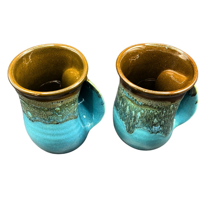 Clay in Motion Handwarmer Mug Set Ocean Tide Blue Signed Art Pottery 2021