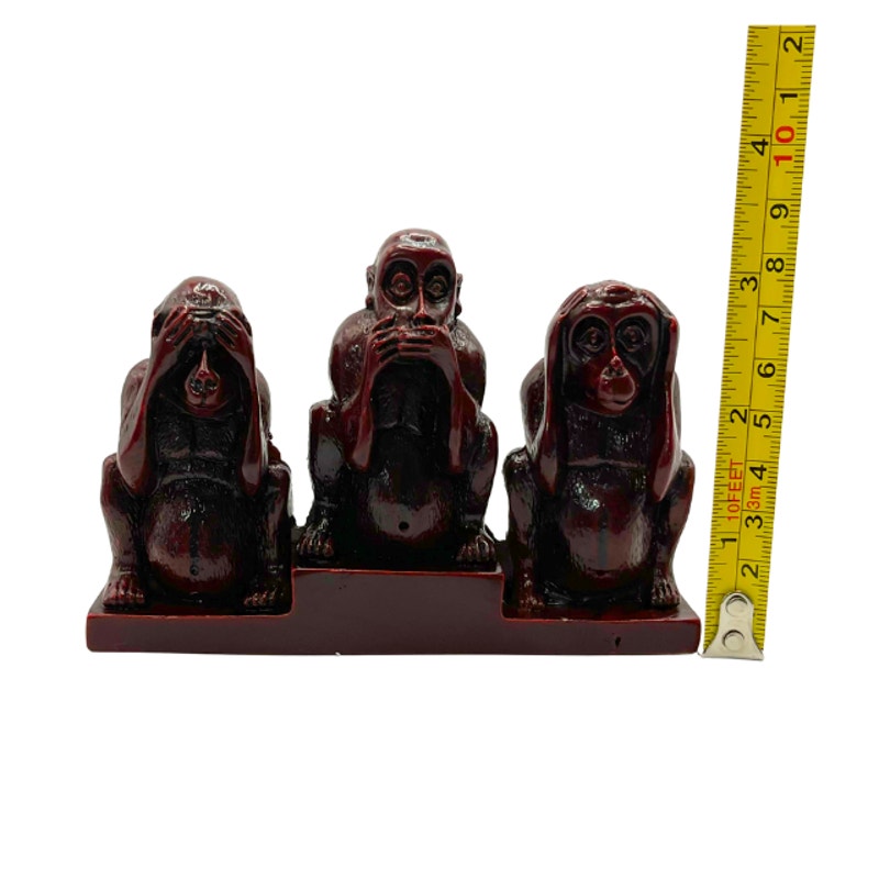 Vintage Chinese Wise Monkeys Carved Cinnabar Lacquer Figural Desk Piece Figurine