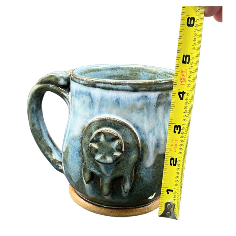 Urban Dirt Life Hand Thrown Studio Pottery Mug Blue Drip Glaze Signed Art Mug