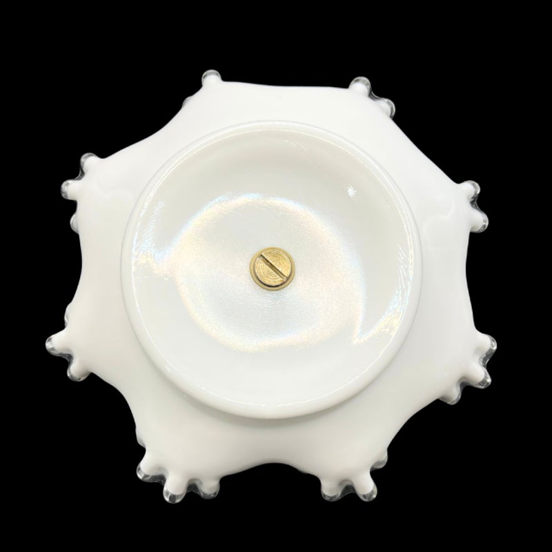 Fenton Silver Crest Milk Glass 8 Inch Handled Bonbon Dish Ruffled Edge