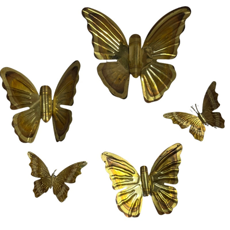 Vintage MCM Brass Metal Butterfly Wall Hangings Set of 5