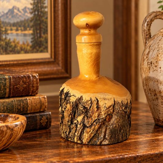 Vintage Hand Carved Wooden Decorative Decanter Gourd Bottle Signed Artisan