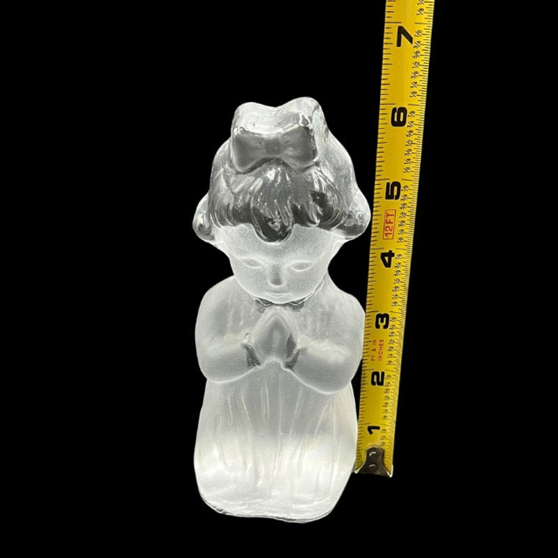 Vintage Viking Glass Praying Girl Figurine Clear Satin Crystal