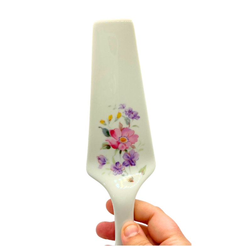 Vintage Andrea by Sadek Porcelain Cake Pie Server Purple Pink Floral Pattern