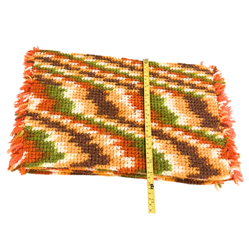Vintage 1970s Striped Crochet Placemats Set of 4 Handmade Boho Table Linens