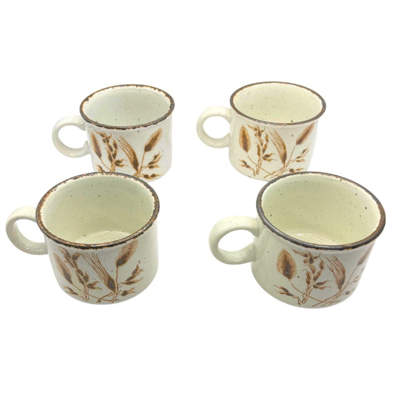 Midwinter Stonehenge Wild Oats Mugs Set of 4 Vintage 1970s Stoneware Mugs