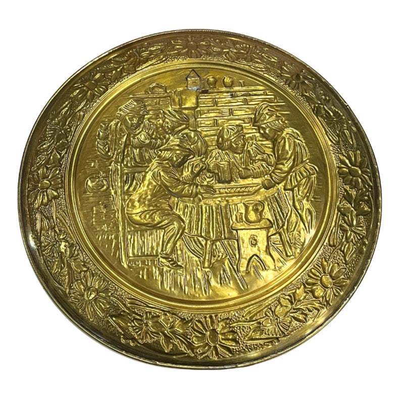Vintage 1960s Embossed Brass Wall Plaque Tavern Pub Scene Holland
