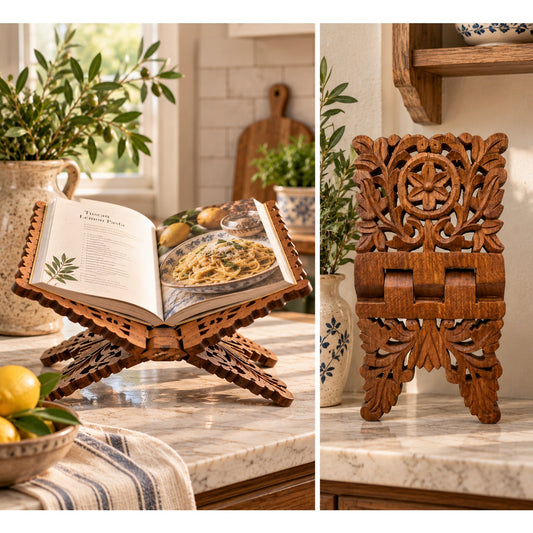 Vintage Hand Carved Sheesham Wood Folding Book Stand Rehal Quran Holder India