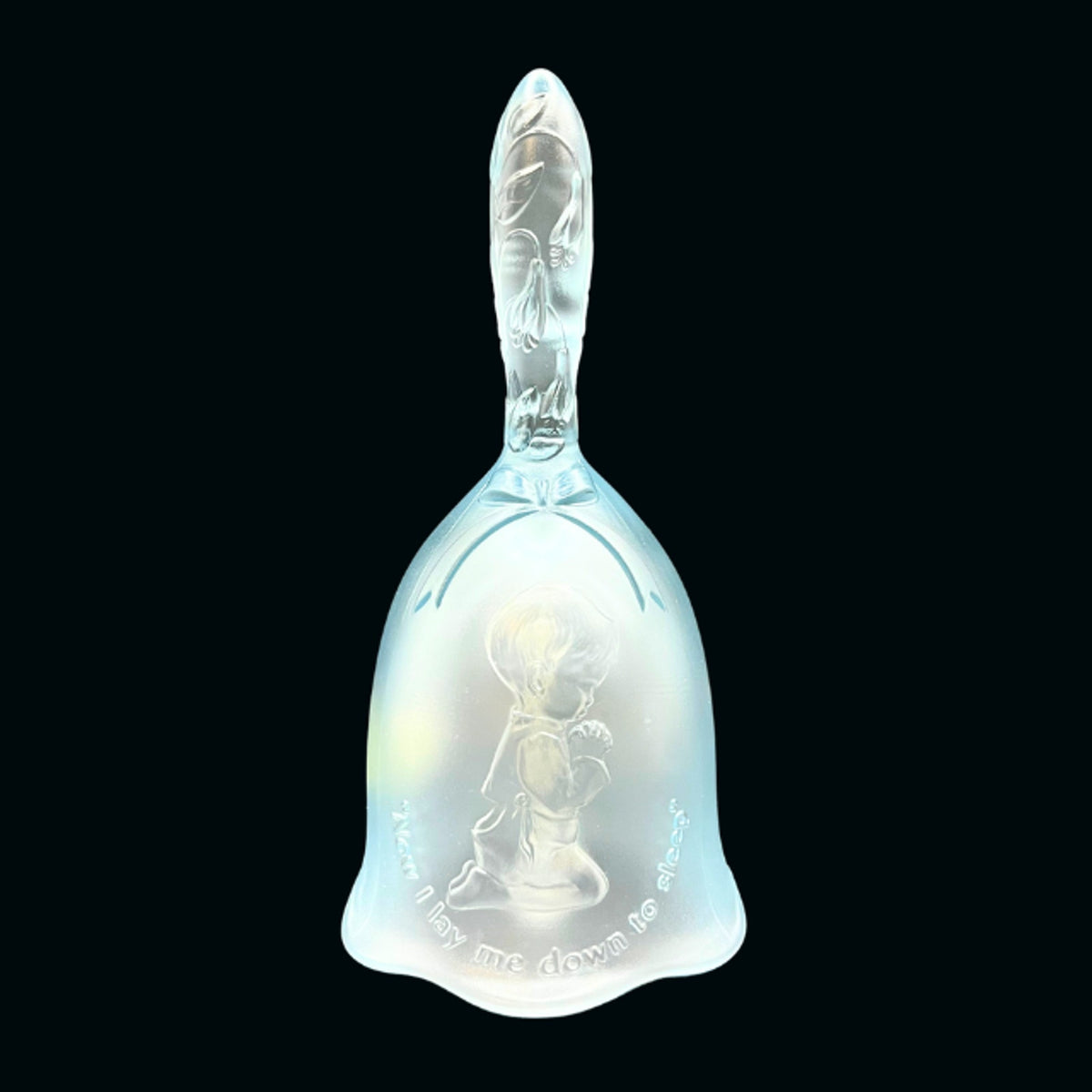 Vintage Fenton Art Glass Velva Blue Bell Boy Praying Figurine Bell Satin Finish