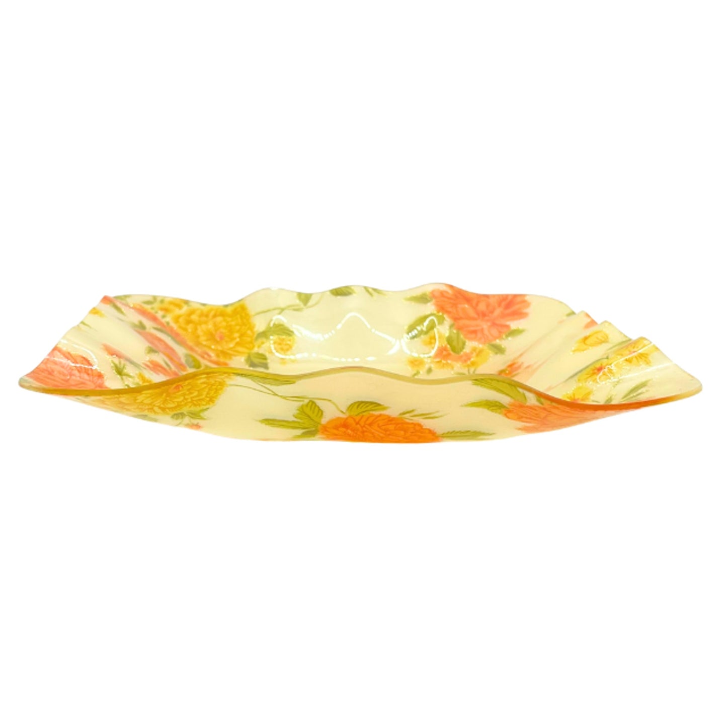Vintage Acrylic Floral Trays Ruffled Curved Set of 2