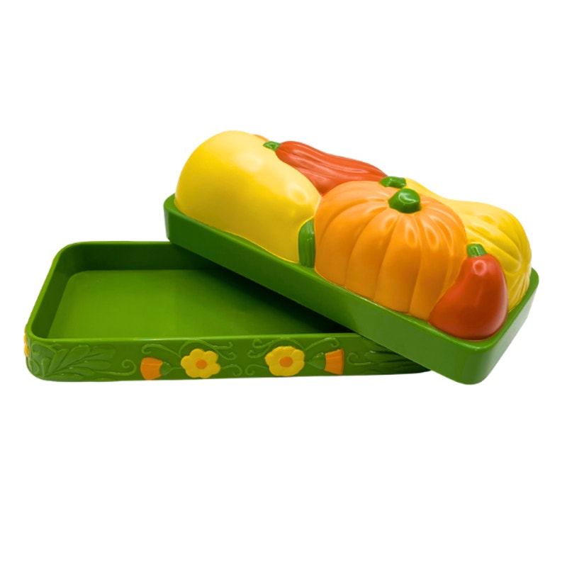 Vintage Avon Avocado Green Harvest Vegetables Melamine Butter Dish NIB
