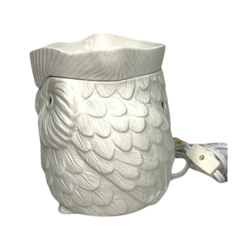 Scentsy Woot Owl Wax Warmer Full Size Matte White 3D Textured Ceramic