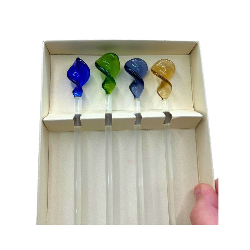 Vintage Pier 1 Hand Blown Glass Cocktail Swizzle Sticks Set of 4