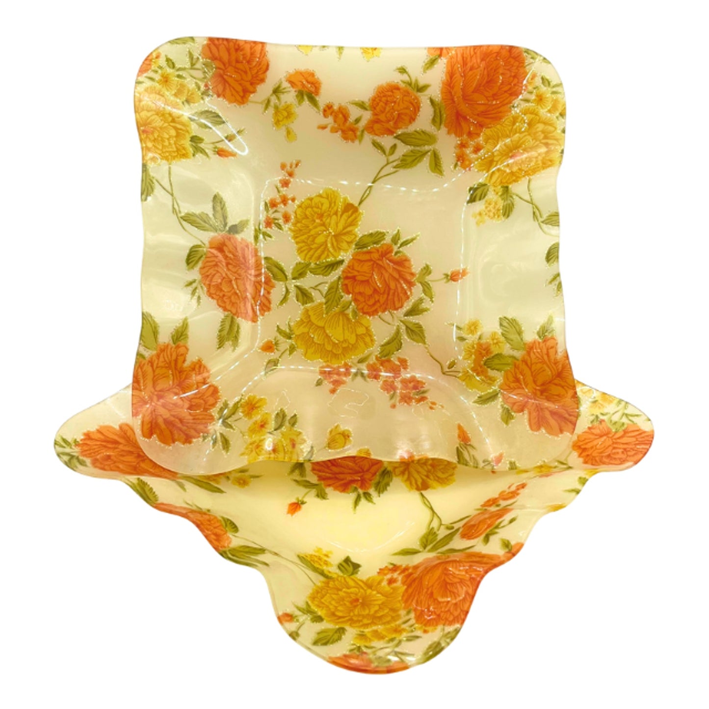 Vintage Acrylic Floral Trays Ruffled Curved Set of 2