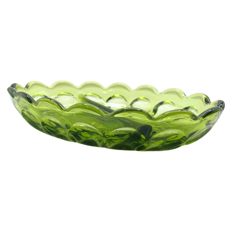 Vintage Anchor Hocking Fairfield Avocado Green Glass Oval Divided Relish Dish