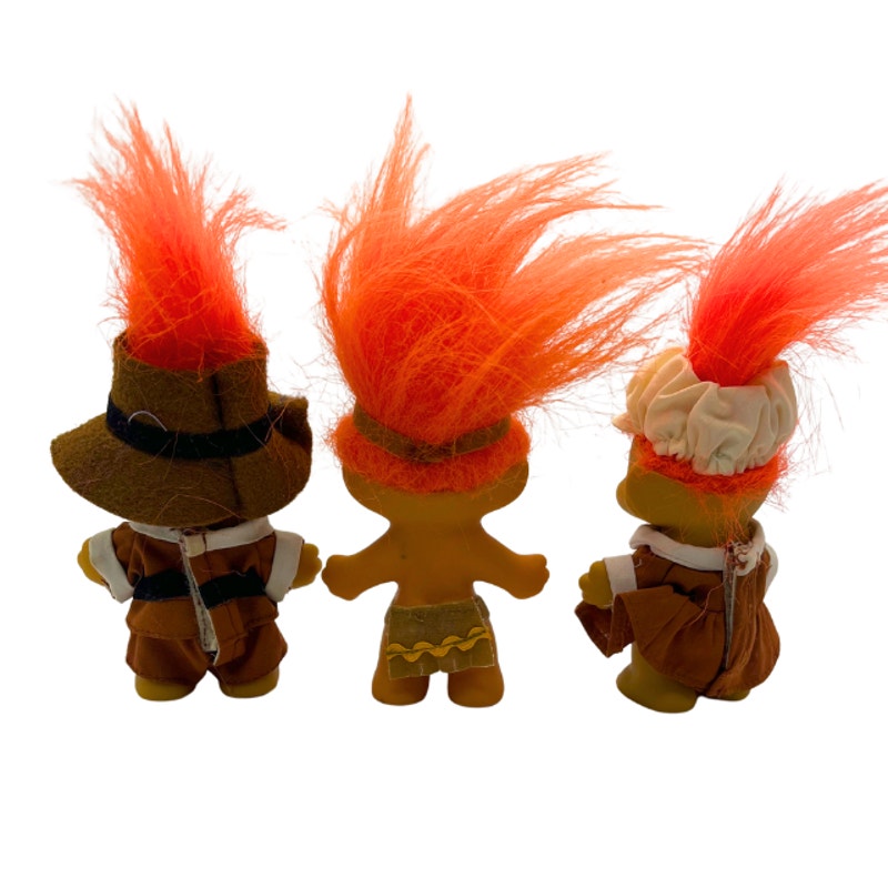 Vintage Russ Thanksgiving Troll Dolls Set 3 Fall Pilgrim Figures