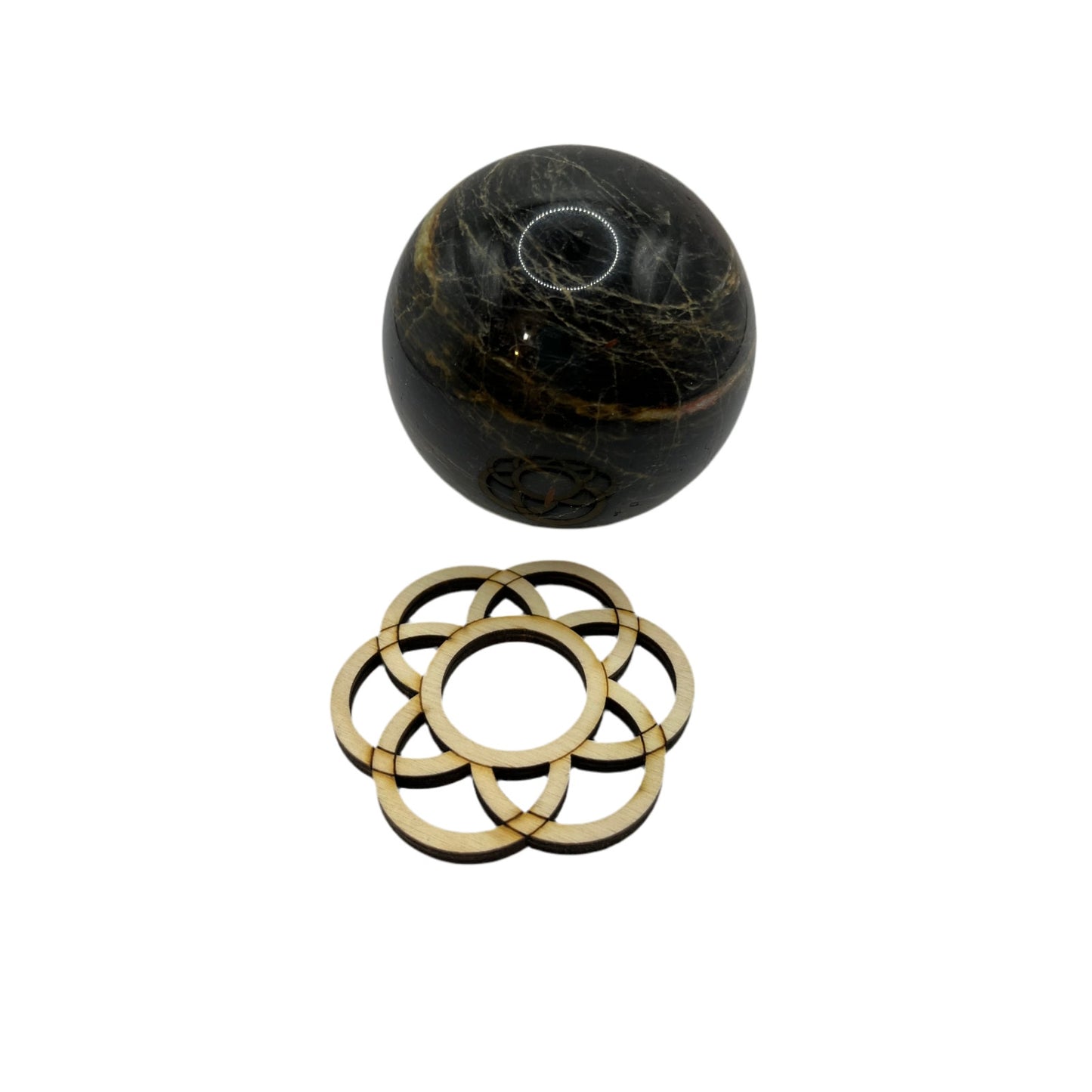Black Moonstone Crystal Sphere 9" Circumference with Sphere Stand