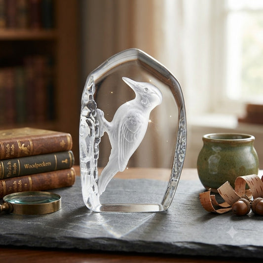 Wedgwood Crystal Reverse Cut Paperweight Wild Birds Woodpecker