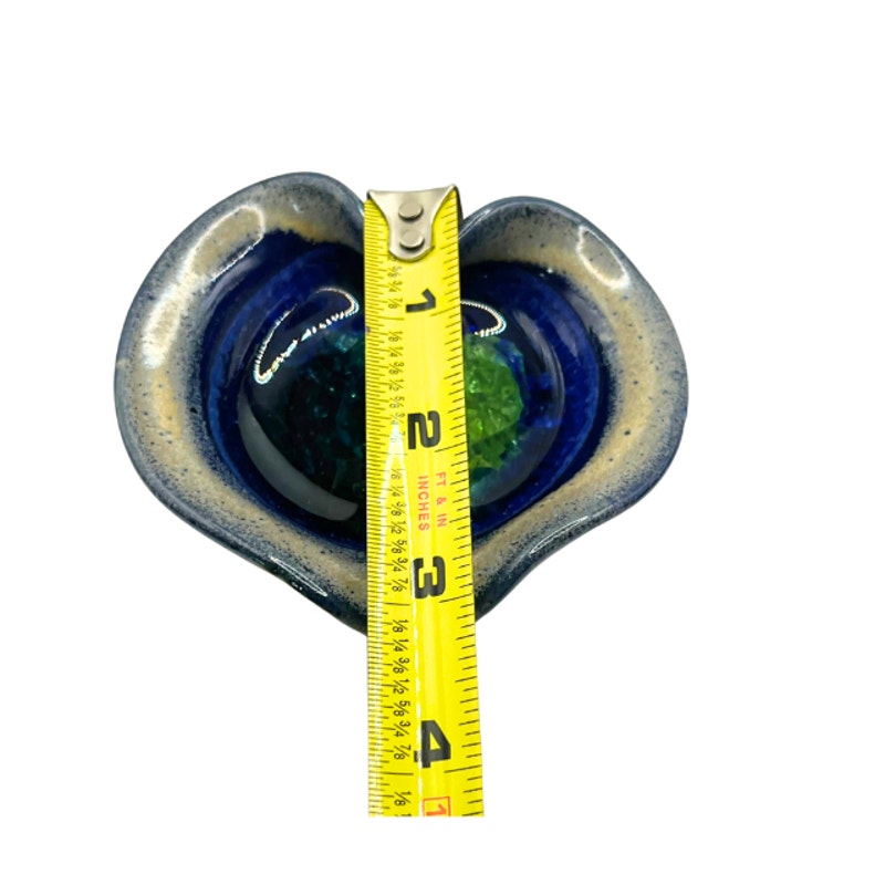 Vintage Down to Earth Heart Shaped Ceramic Melted Glass Dishes Set of 2 USA
