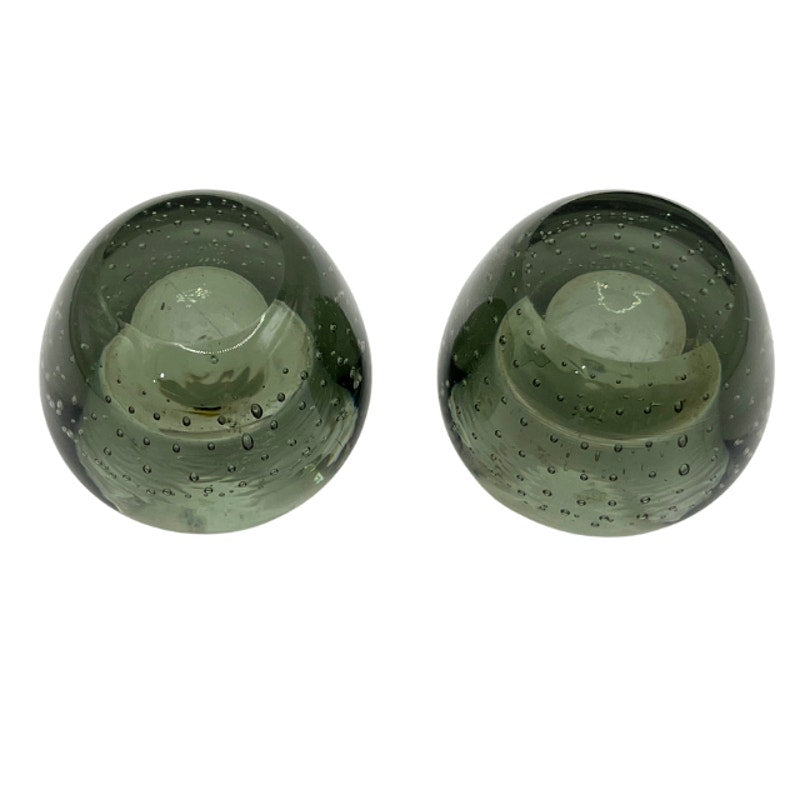 Vintage Holmegaard Smoky Gray Art Glass Tapered Candle Holder Set