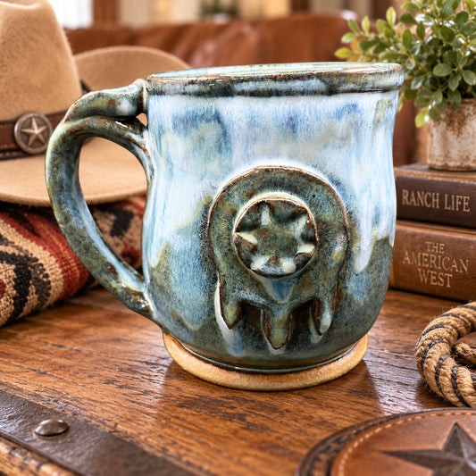 Urban Dirt Life Hand Thrown Studio Pottery Mug Blue Drip Glaze Signed Art Mug