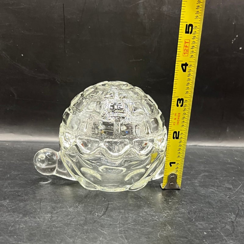 Vintage Anchor Hocking Clear Glass Turtle Trinket Dish with Lid