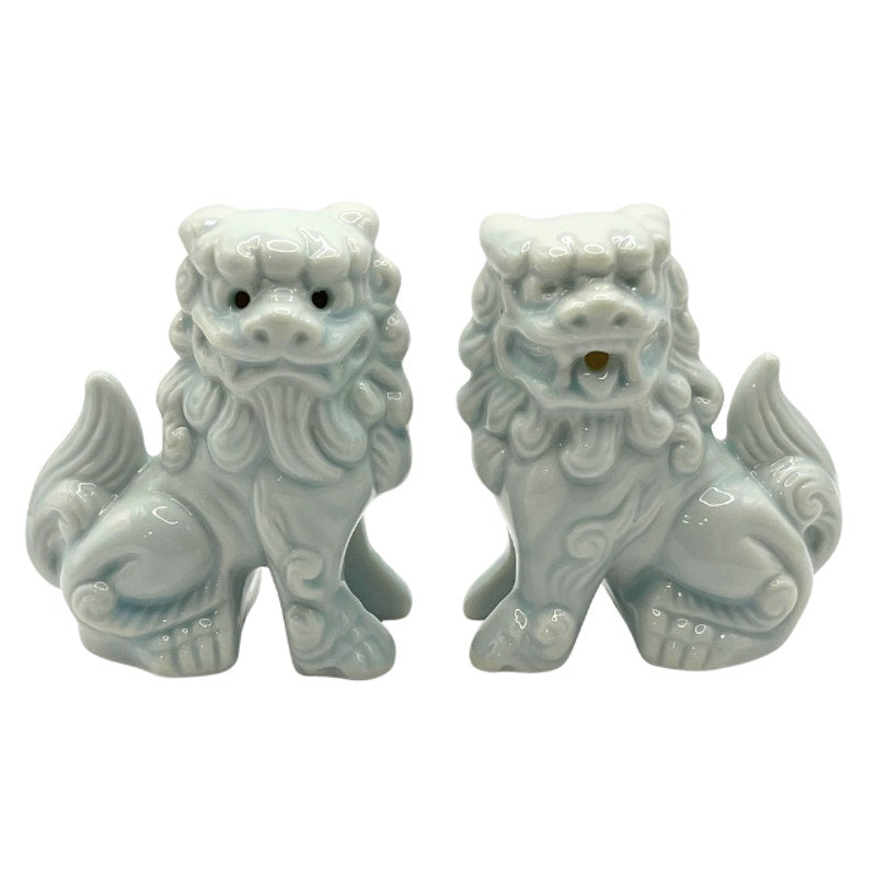 Vintage Light Blue Porcelain ShiShi Lion Foo Dog Salt and Pepper Shakers
