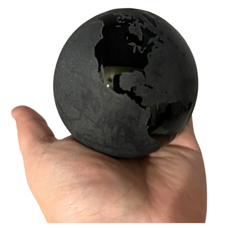 Ewegla Signed Art Glass Globe Paperweight Frosted Textured Black