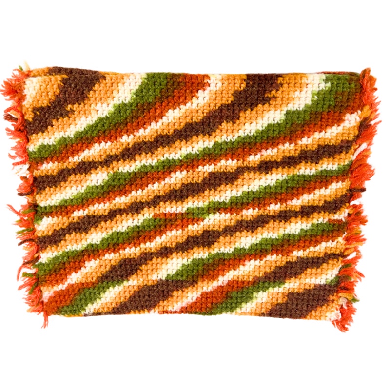 Vintage 1970s Striped Crochet Placemats Set of 4 Handmade Boho Table Linens