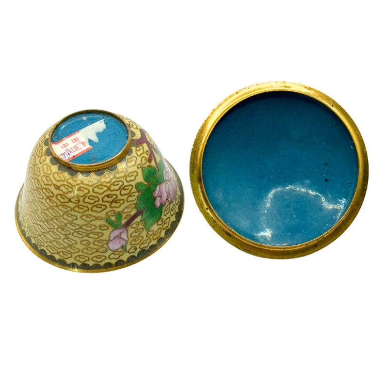 Vintage Chinese Cloisonne Enamel Round Trinket Box