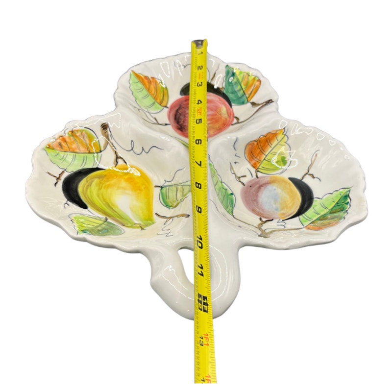 Vintage Italian Ceramic Divided Serving Dish Fruit Motif Hand Painted