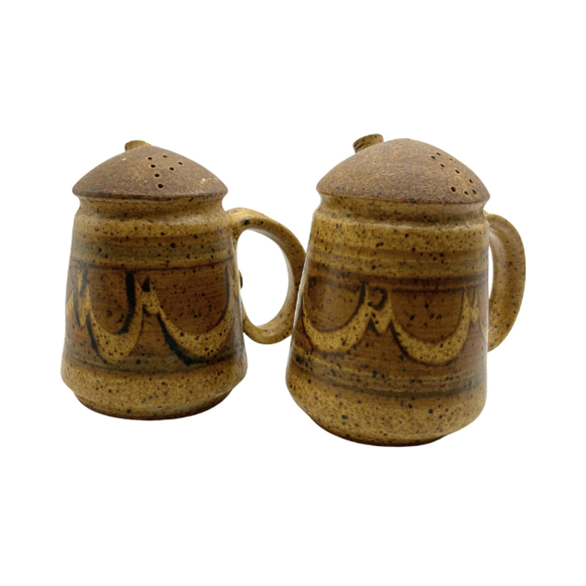 Vintage Signed Studio Pottery Salt and Pepper Shakers Sandstone Viking Style